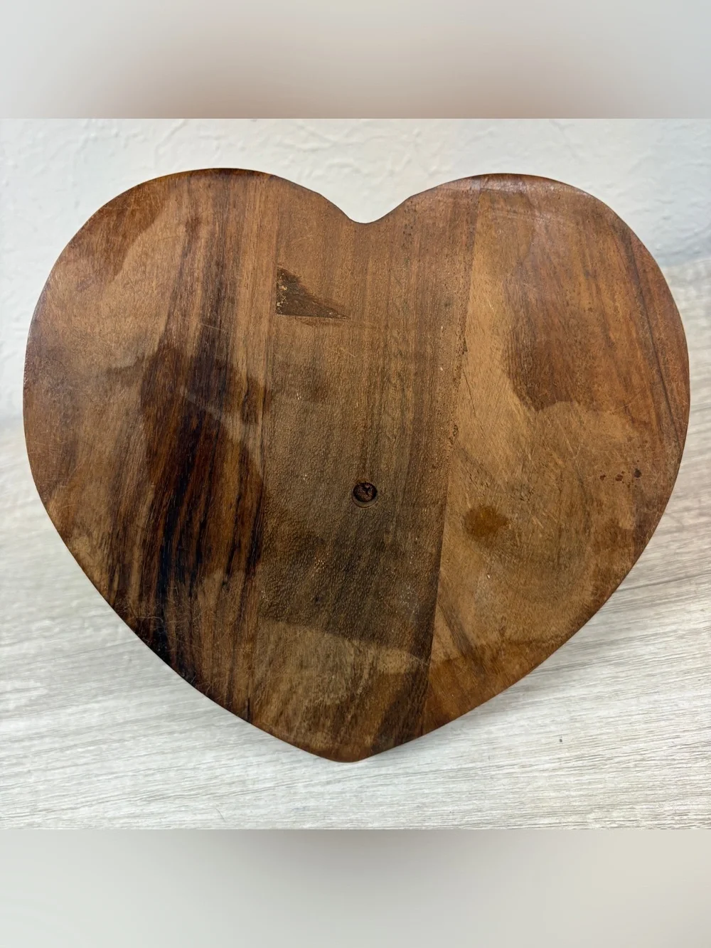 Vintage Hand Carved Heart Shaped Collapsible Wooden Fruit Basket Folding Trivet